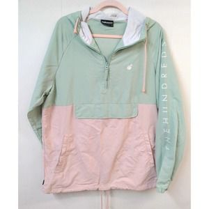 COPY - VTG The Hundreds WM L Jacket Green Pink Hood 1/4 Zip Closure Drawstring …